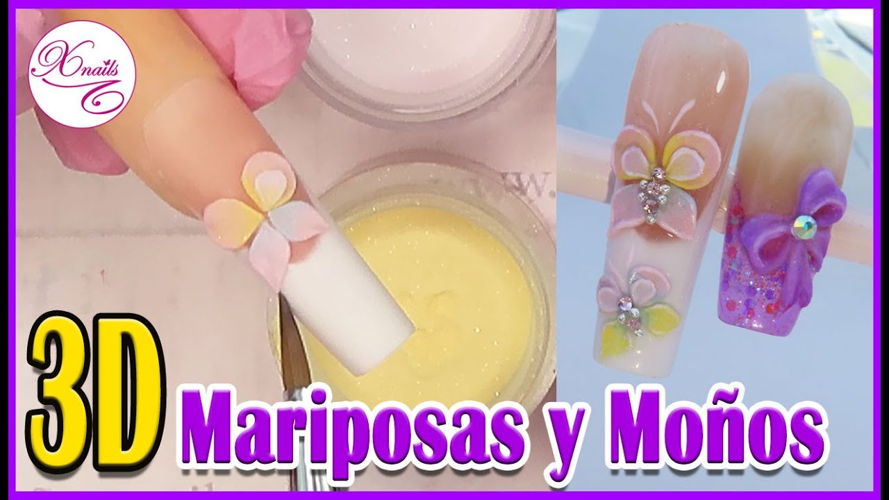 Como hacer MARIPOSAS y MOÑOS 3D en Uñas Acrílicas 🦋 PRINCIPIANTES 🦋 Curso GRATIS de 3D #04/05