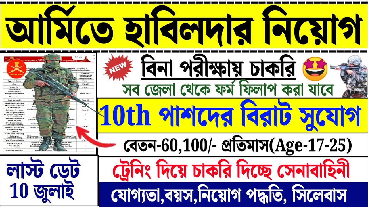 Indian Army New Vacancy 2026 🔥 10th/12th Pass | Apply Now | Indian Army Havildar & Naib Subedar Job