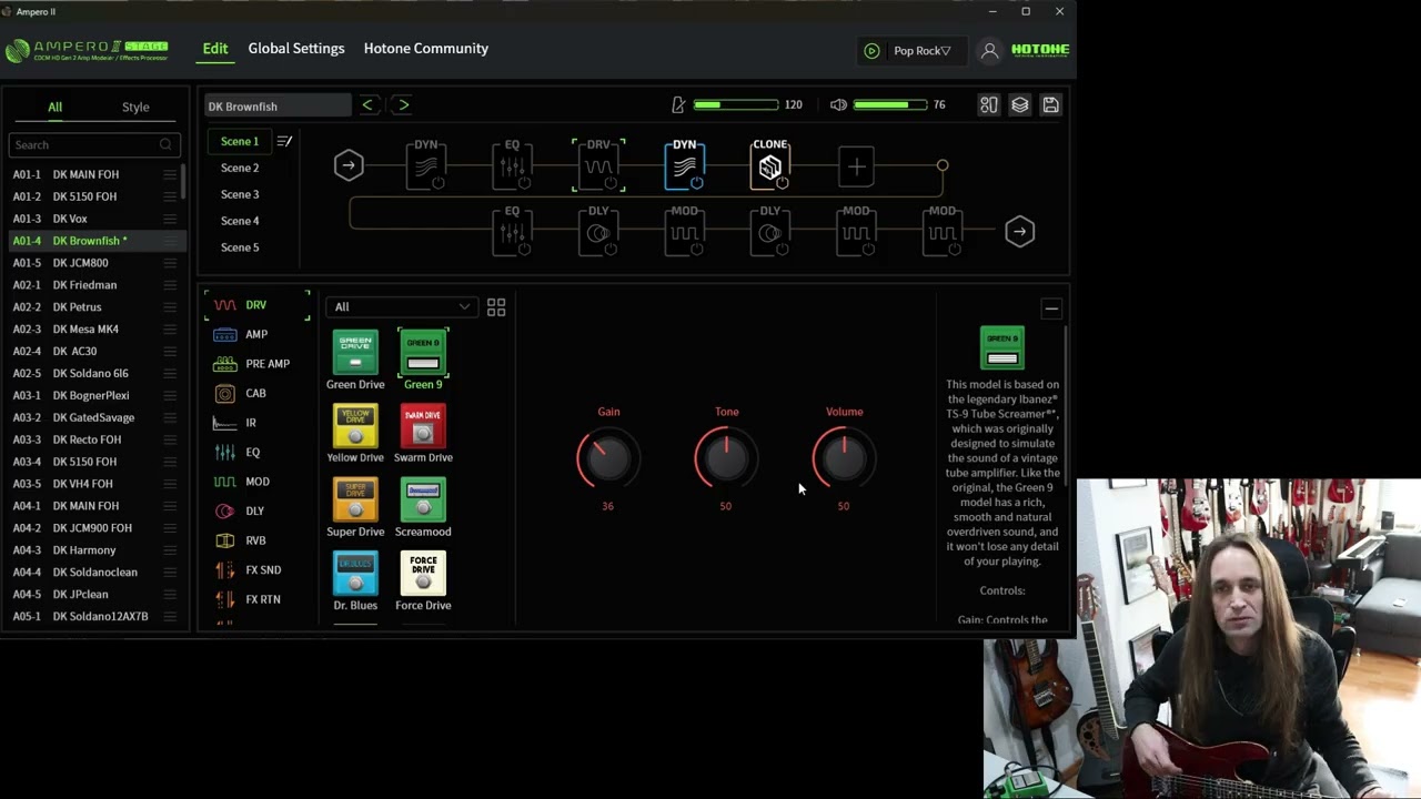 Hotone Ampero 2 stage vs. Ibanez TS9 (sound comparison)