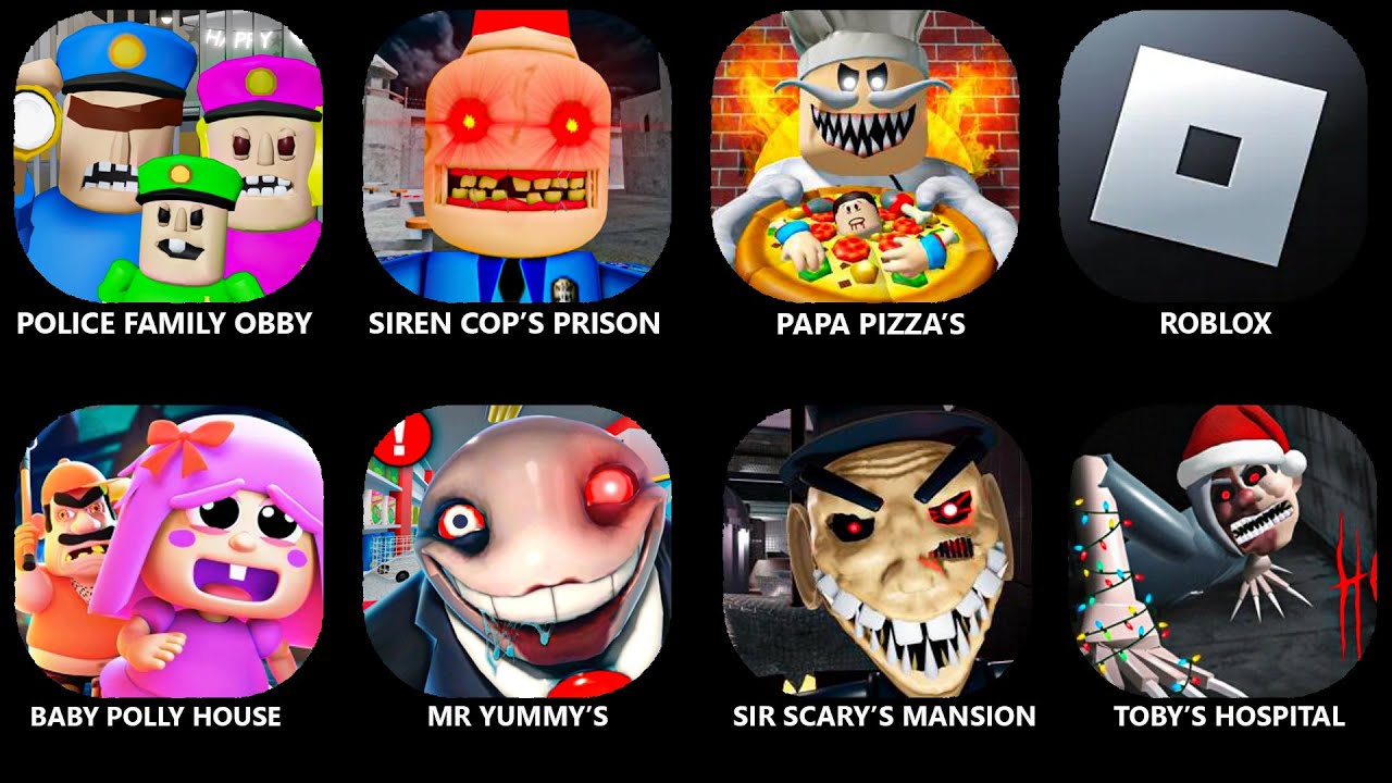 ROBLOX:SIREN COP'S PRISON! (SCARY OBBY).ESCAPE PAPA PIZZA'S PIZZERIA! (SCARY OBBY).TOBY'S HOSPITAL!