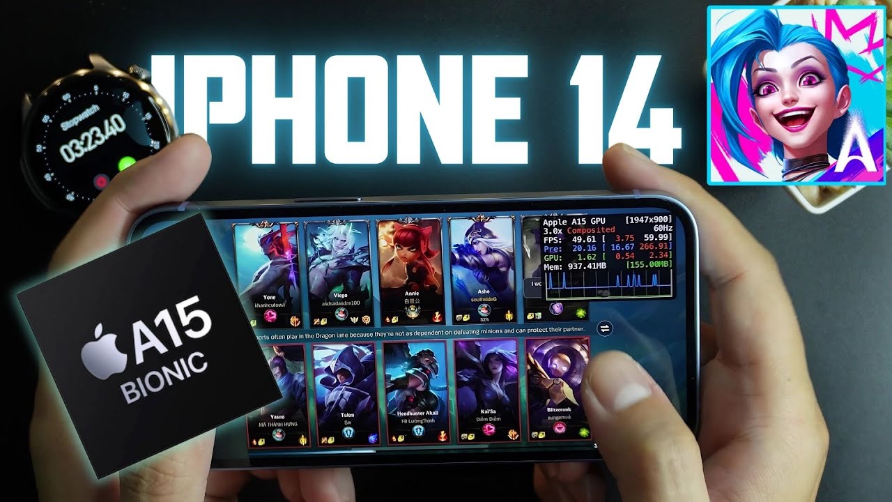 Тест Wild Rift на iPhone 14 с измерителем FPS и тестом аккумулятора