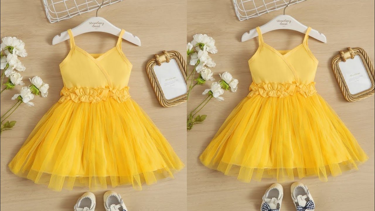 Beautiful Partywear Overlap Collar Ruffled Net Baby Frock Cutting and Stitching/Baby Frock