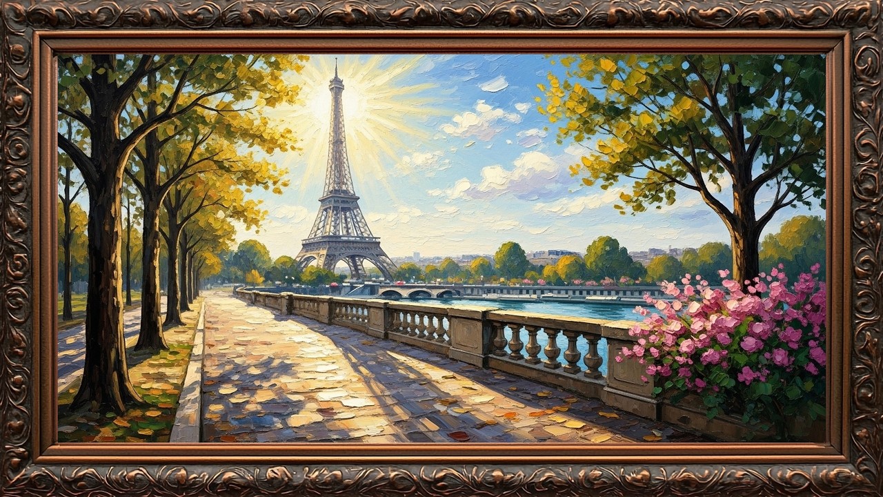 🗼 Eiffel Tower Paris Vintage Frame 4K 🌅 Romantic Sunset Wall Art | Elegant French Home Decor Display