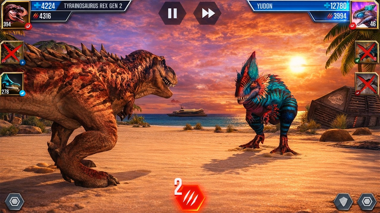 TYRANNOSAURUS REX GEN 2 VS YUDON || Jurassic World - The Game (Dinosaur Game)