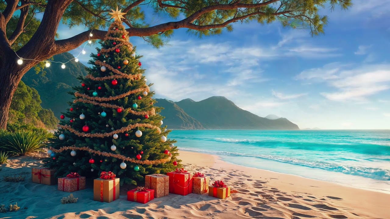 Summer Christmas Background | Beach Christmas Background | Calming Ocean Waves Sounds