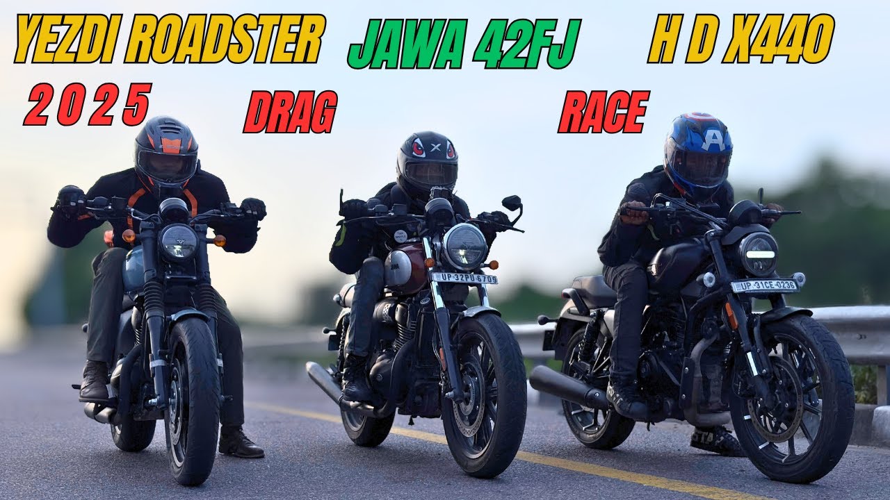 2025 Yezdi Roadster vs Harley Davidson X400 vs Jawa 42FJ Drag Race | triple Battle | The UP46 Rider