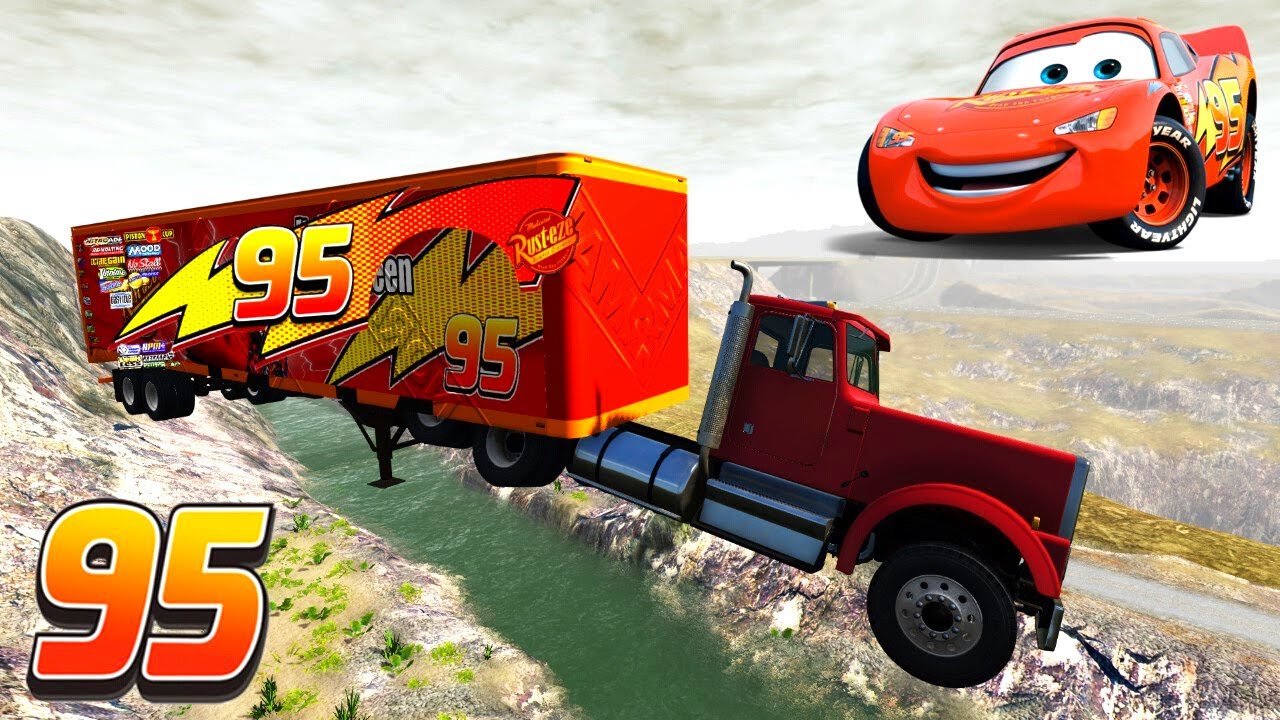 CRASHING and SMASHING LIGHTNING MCQUEEN and crazy big cars | Beamng drive