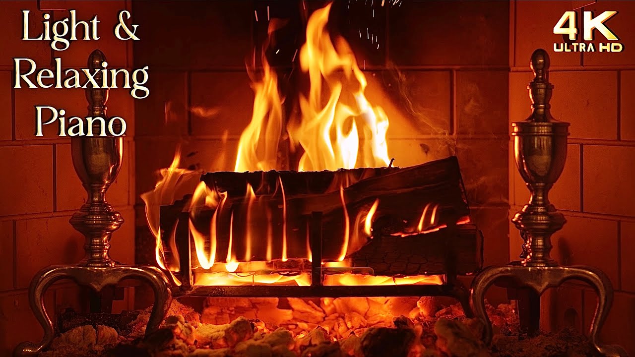 🔥 Light & Relaxing Piano Music Fireplace 4K (No Ads)