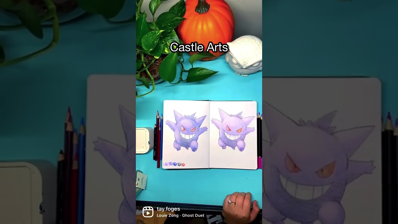 Drawing Gengar to Compare Prismacolor to Castle Arts Colored Pencils 