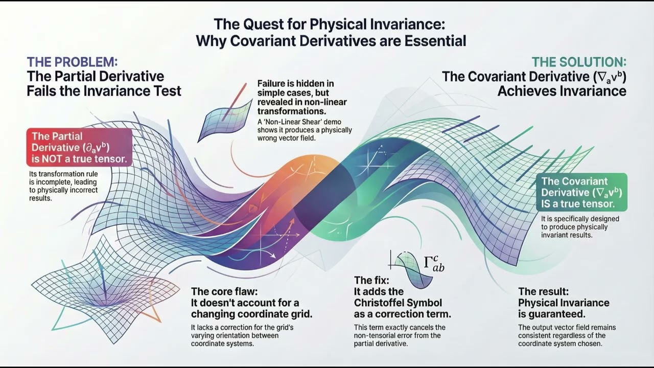 Covariant Derivative ensures physical law invariance
