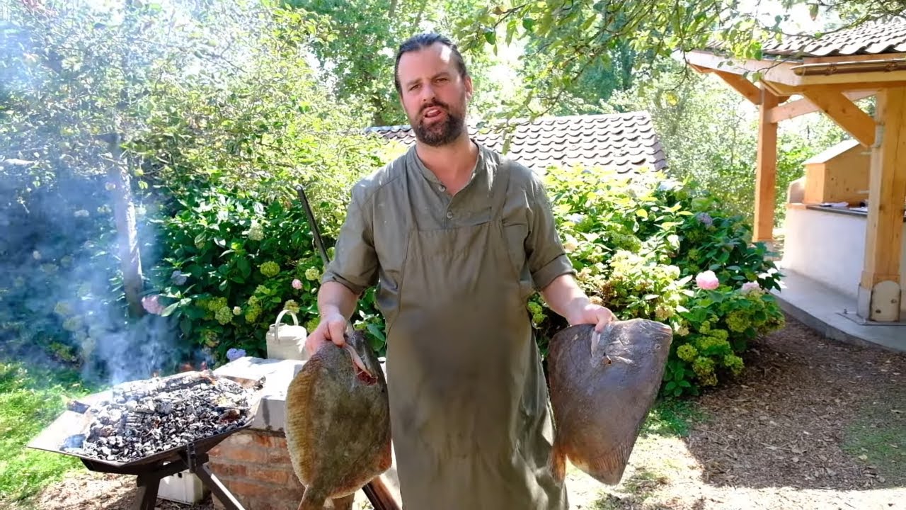 Amazing TURBOT grilled under coffee bags on open fire at Willem Hiele in Belgium
