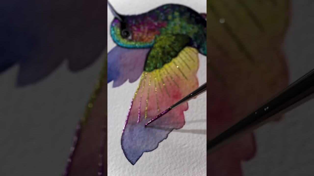 ✨ FREE Vibrant Hummingbird  Tutorial on Lislinka.com #Lisilinka metallic #watercolors  ✨