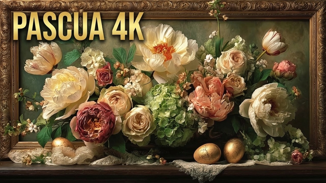 Fondo Floral de Pascua 4K | Peonías, Rosas y Huevos Dorados | Arte para TV 2 Horas Sin Música