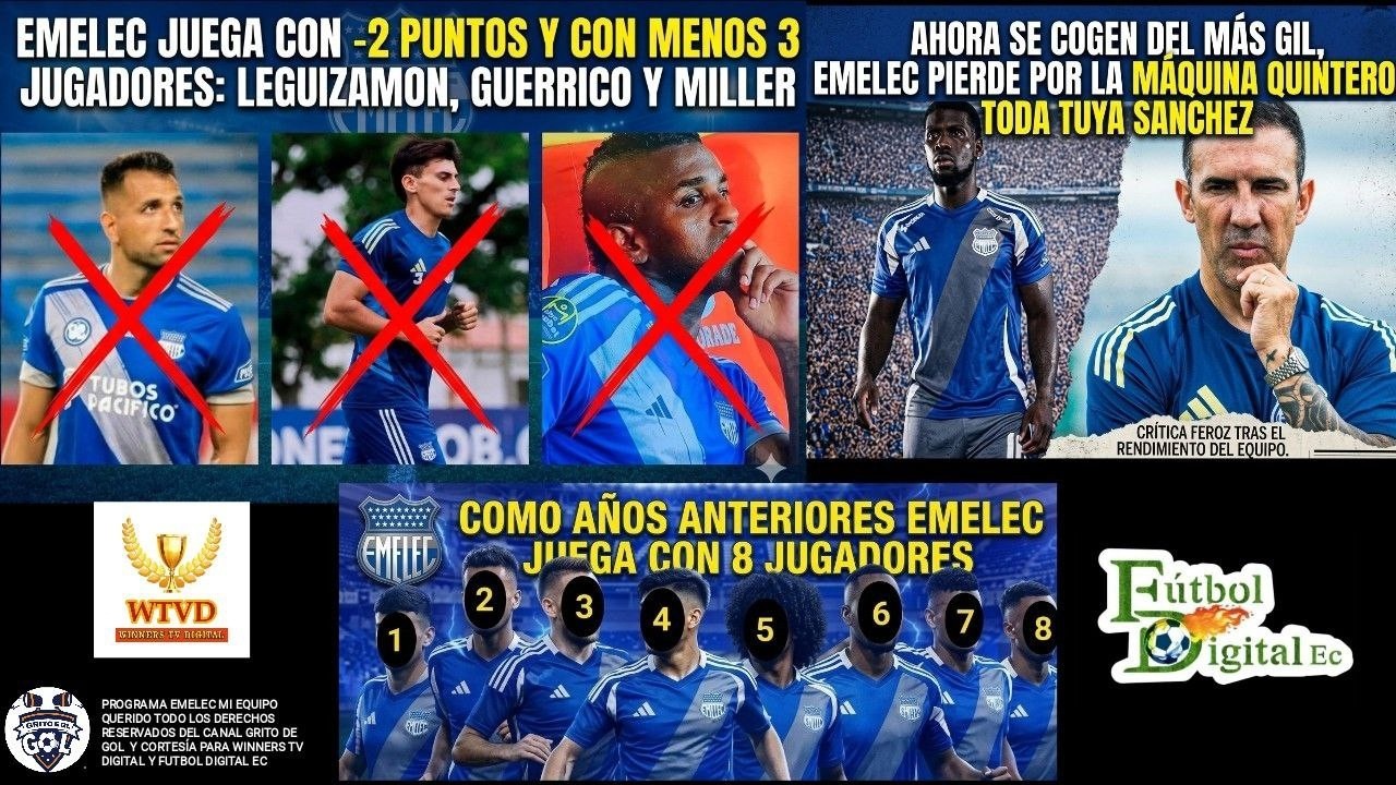 EMELEC JUEGA CON -2 PUNTOS Y CON MENOS 3JUGADORES: LEGUIZAMON, GUERRICO Y MILLER #Emelec  #csemelec