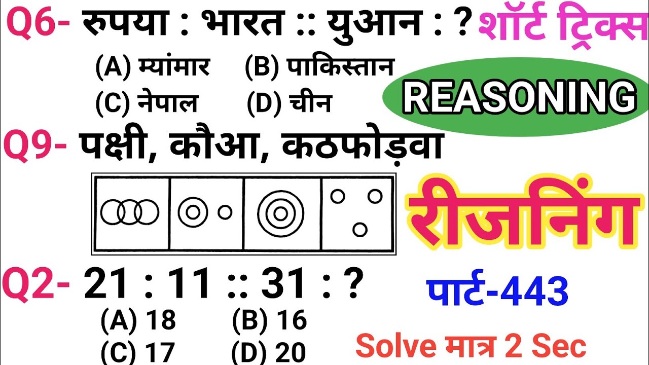 रीजनिंग सेट प्रैक्टिस पार्ट 443 | रीजनिंग में कैसे सवाल पूछे जाते हैं | रीजनिंग के तैयारी कैसे करें