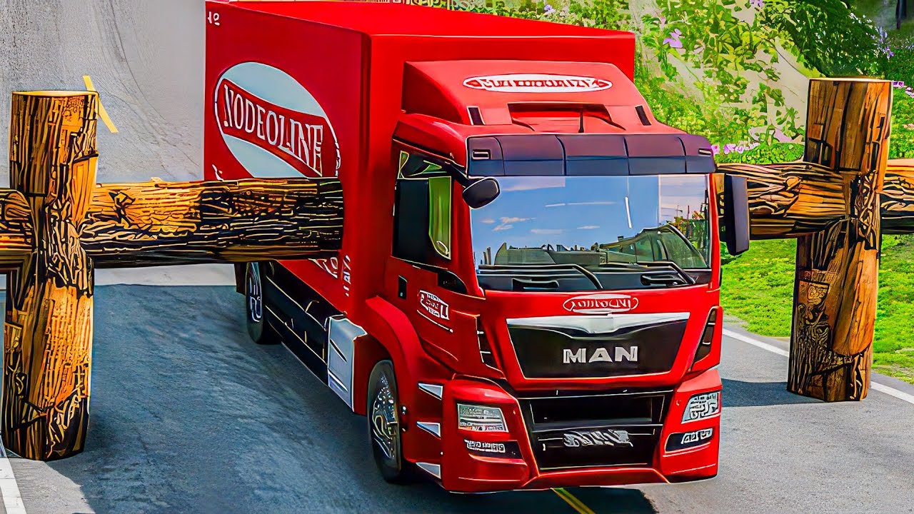 Mix Color Cargo Truck vs Log Barrier #beamngdrive #truck