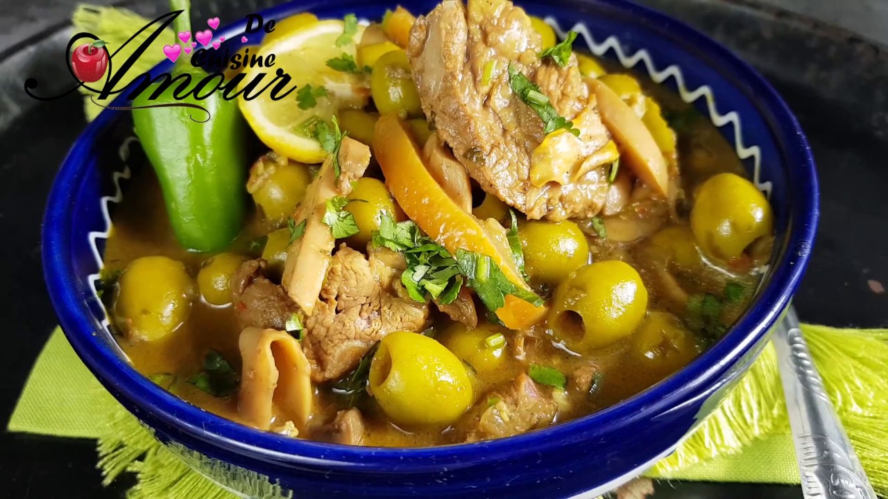 Tajine d'agneau aux olives et citron confit de la cuisine marocaine طاجين الزيتون