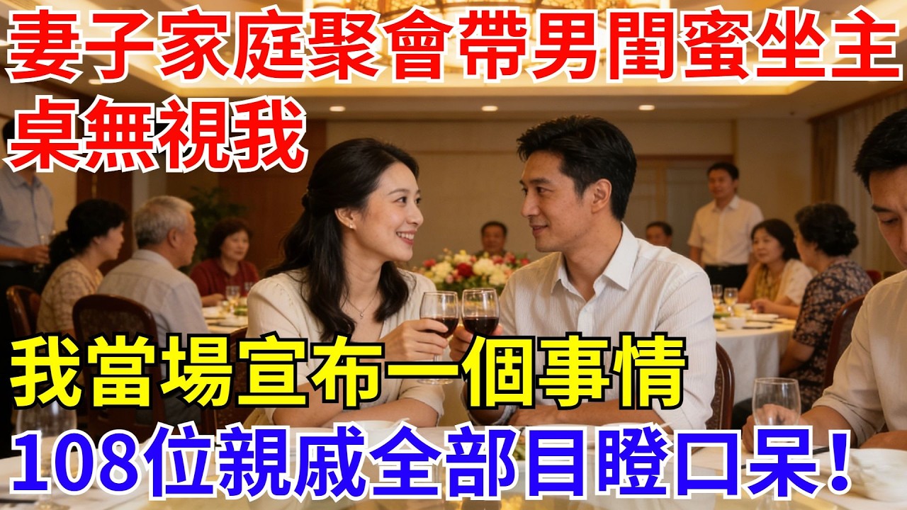 妻子家庭聚會帶男閨蜜坐主桌，無視我的存在，我當場宣布一個事情，108位親戚全部目瞪口呆！【風港故事】#男頻小說#都市#故事#小說#爽文#家庭