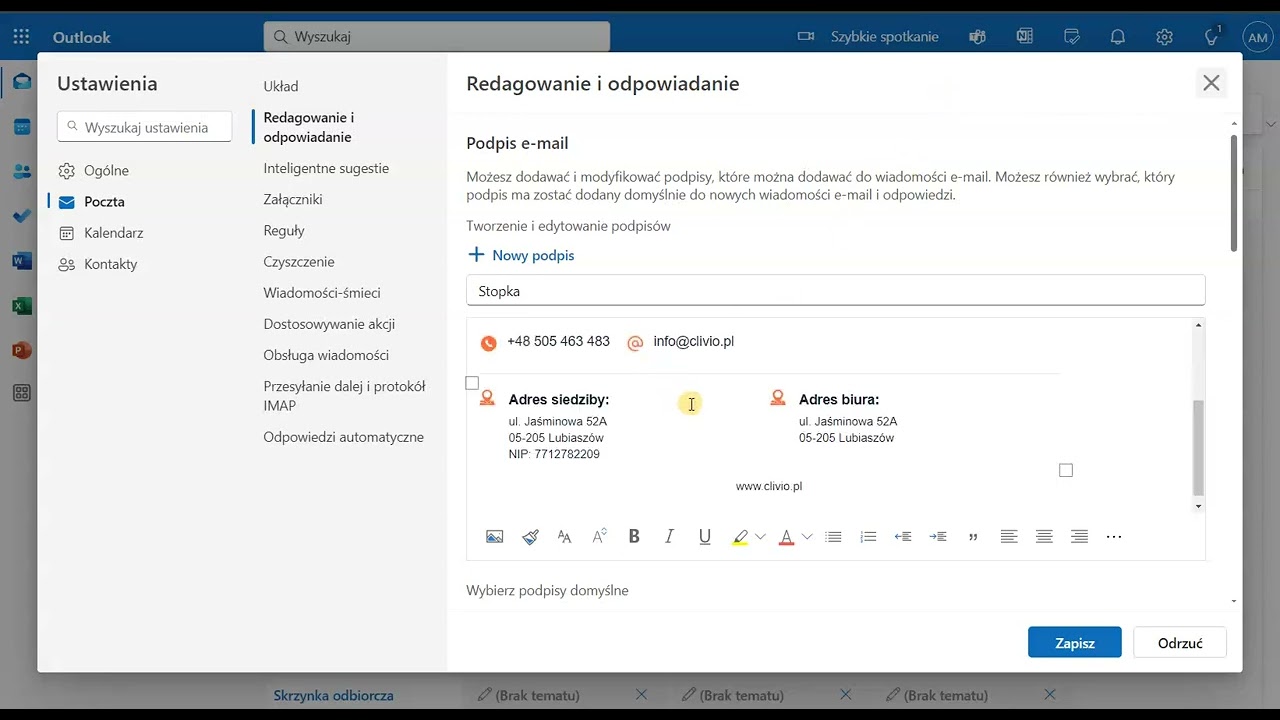Jak ustawić stopkę / podpis e-maila w programie Microsoft Outlook