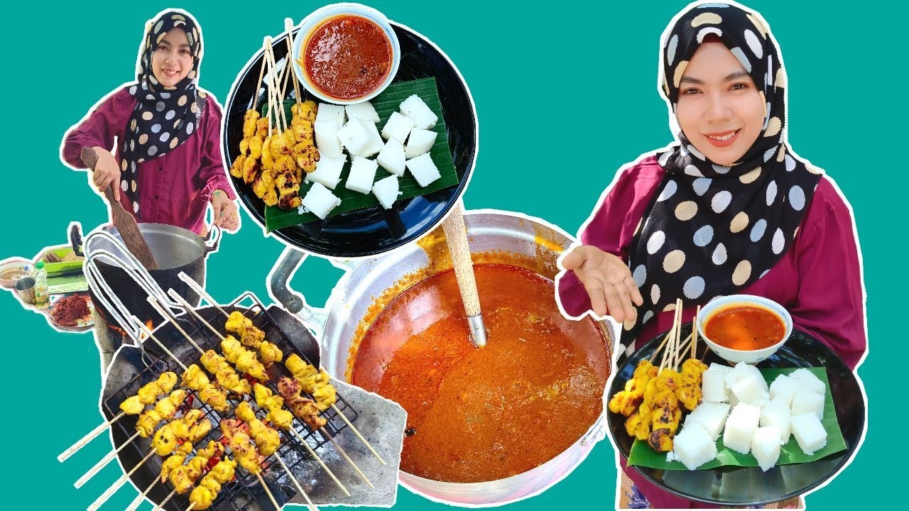 Cara buat sate ayam dan kuahnya [ Cara membuat lontong plastik mudah sangat ] Nasi kapit Sate ayam.