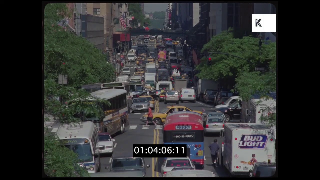 1990s NYC, Manhattan Traffic on Busy Block