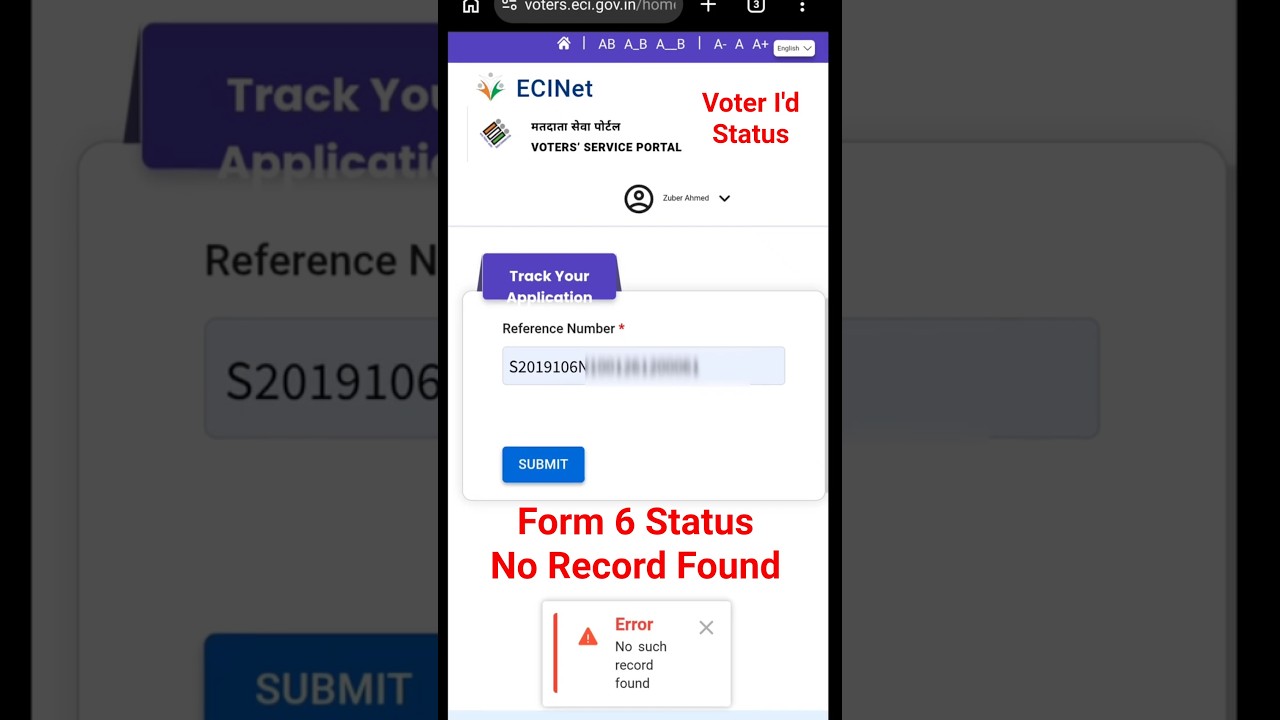 Form 6 Status Error No Record Found Solution | Voter Id Status No Record Found #form6  #voterid