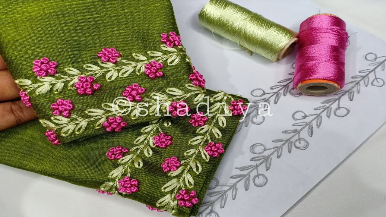 Simple hand embroidery sleeve design for kurti salwar blouse|normal needle sleeve embroidery design