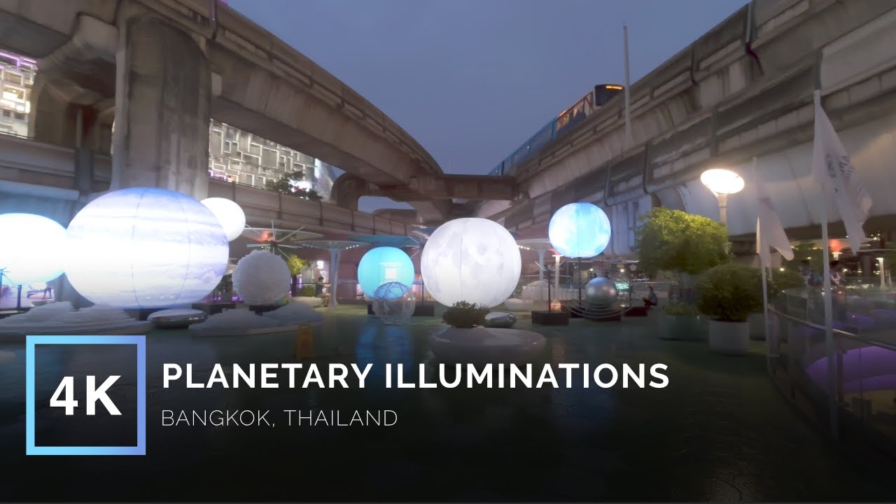Planetary Illuminations in Light Rain @Siam Discovery | Virtual Walking Tour | Bangkok, Thailand