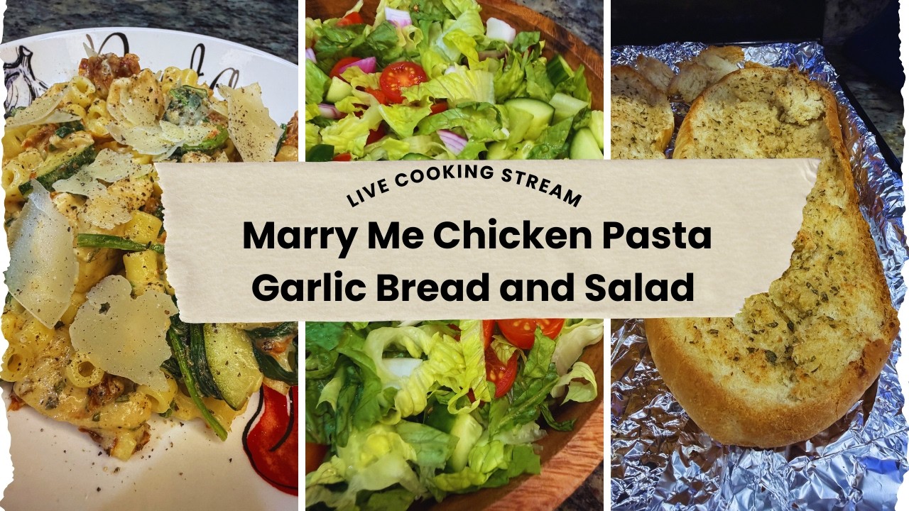 Marry Me Chicken Pasta, Garlic Bread and a Side Salad