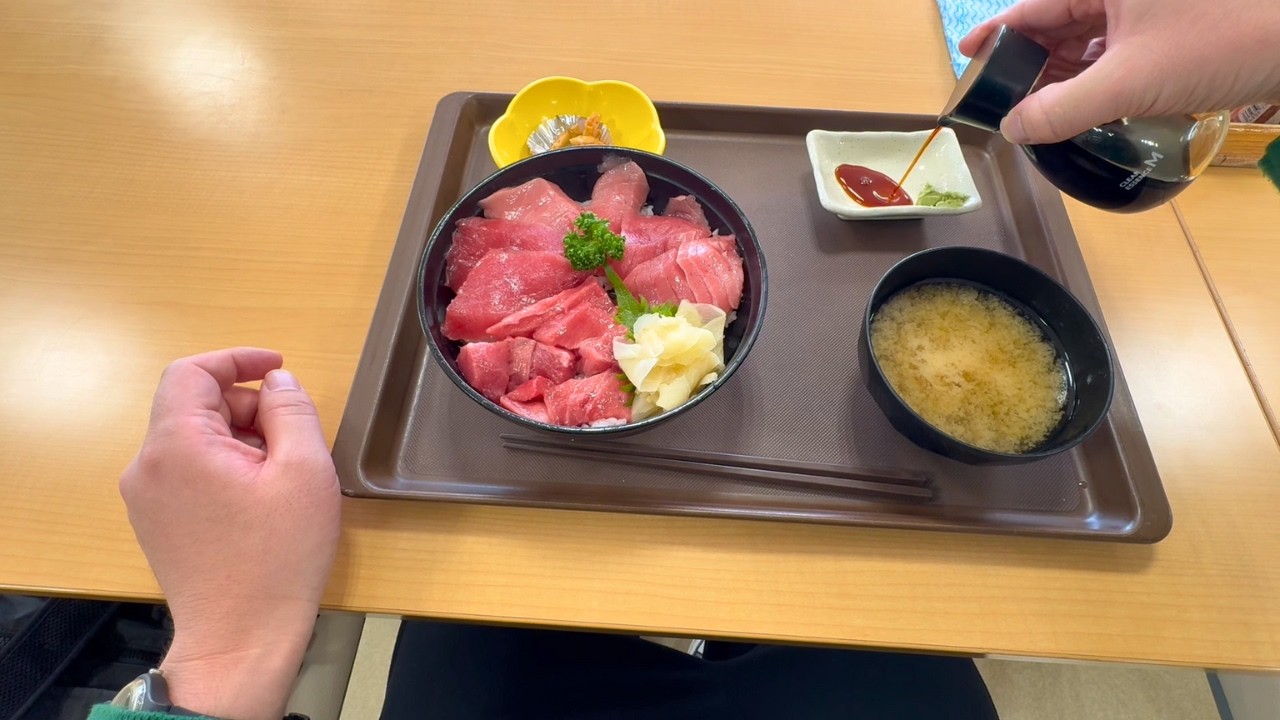 A Japanese Nurse Eating Tuna Rice Bowl at a Wholesale Market Cafeteria on Her Day Off