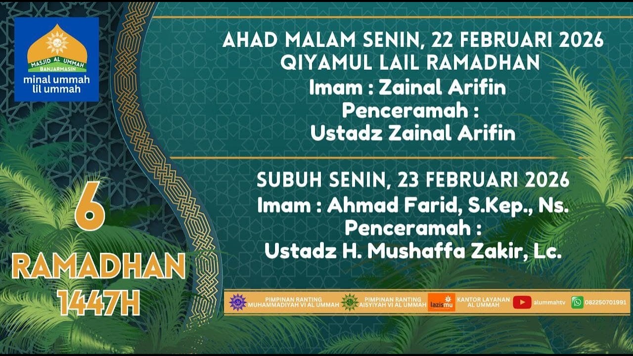 🔴LIVE | Kajian Subuh 6 Ramadhan 1447H | Ustadz H. Mushaffa Dzakir, Lc. |