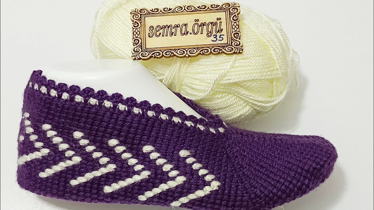  Fıstıklı patik  Sevinç model @Semraorgu  #tunusiancrochet #knittig #patikmodelleri  #patikyapımı 
