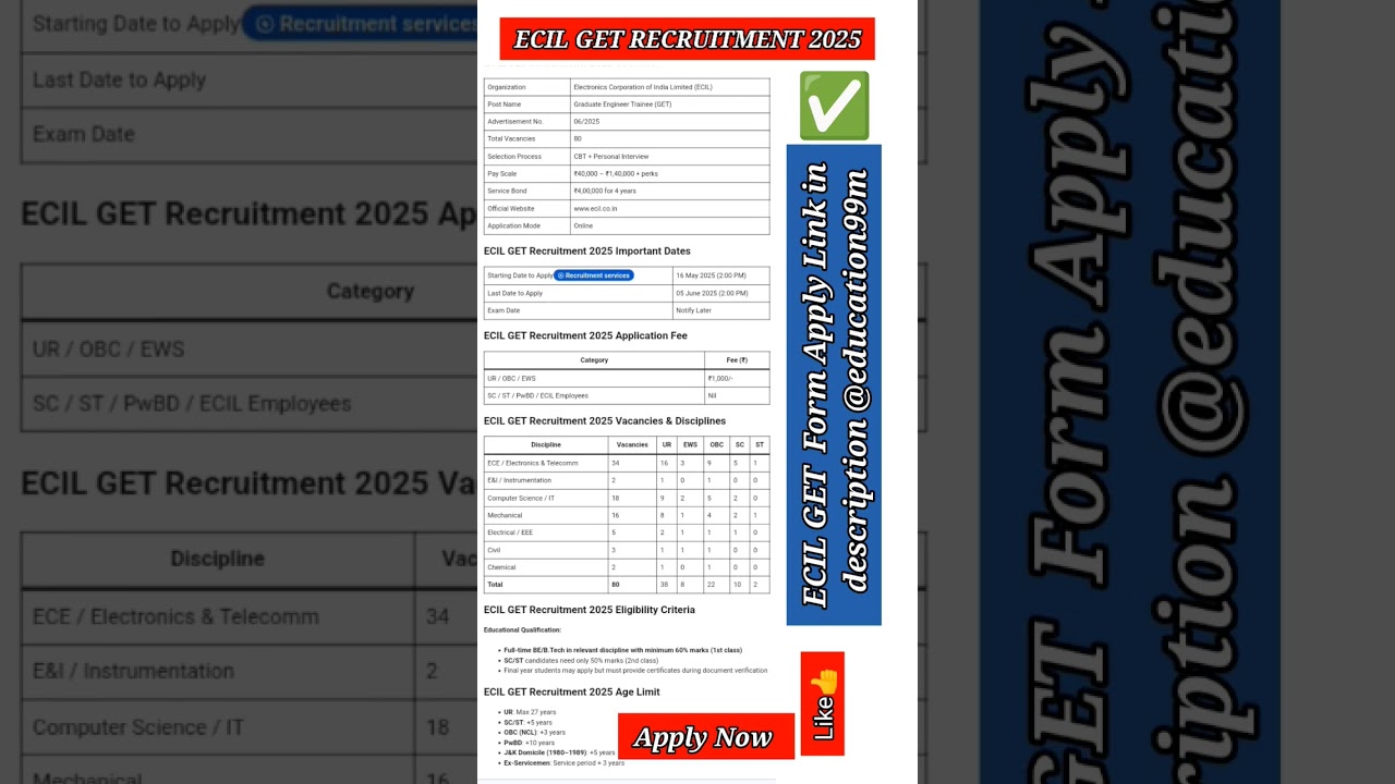 ✅ ECIL Graduate Engineer Trainee Recruitment 2025#ecilrecruitment#ecil#job#vacancy#yt#viral#trainee
