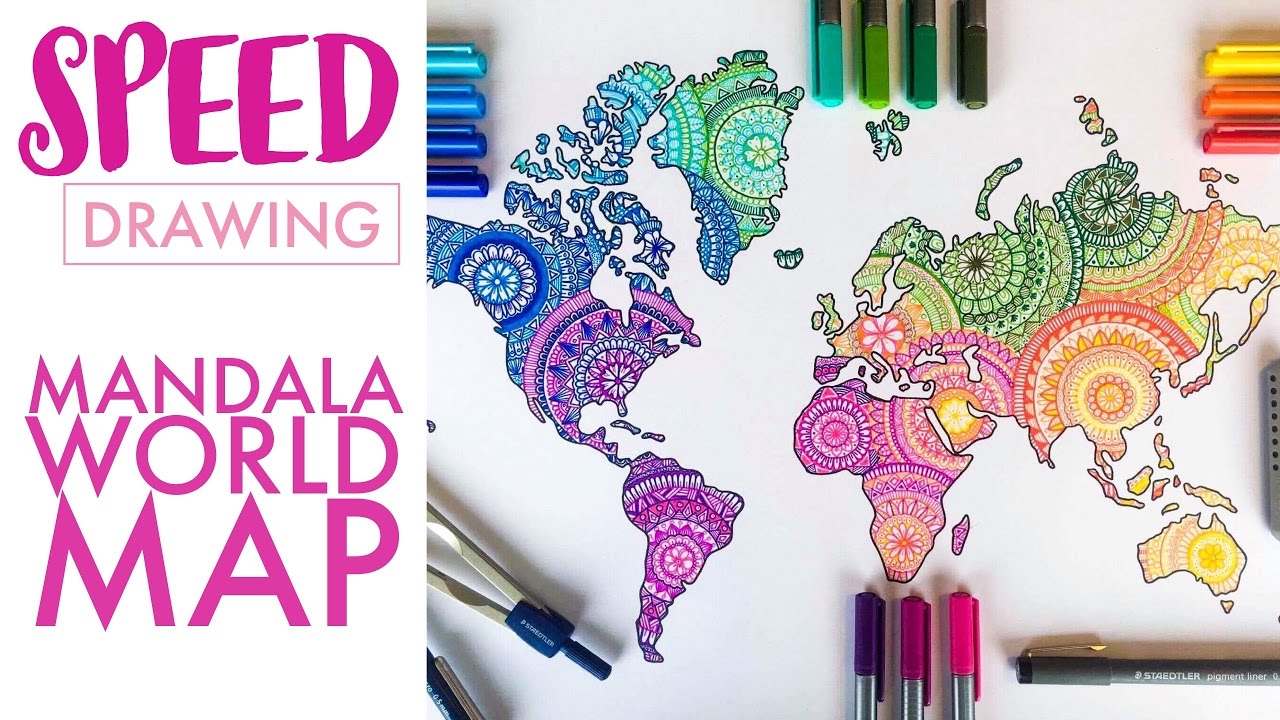 SPEED DRAWING: Mandala world map in colour