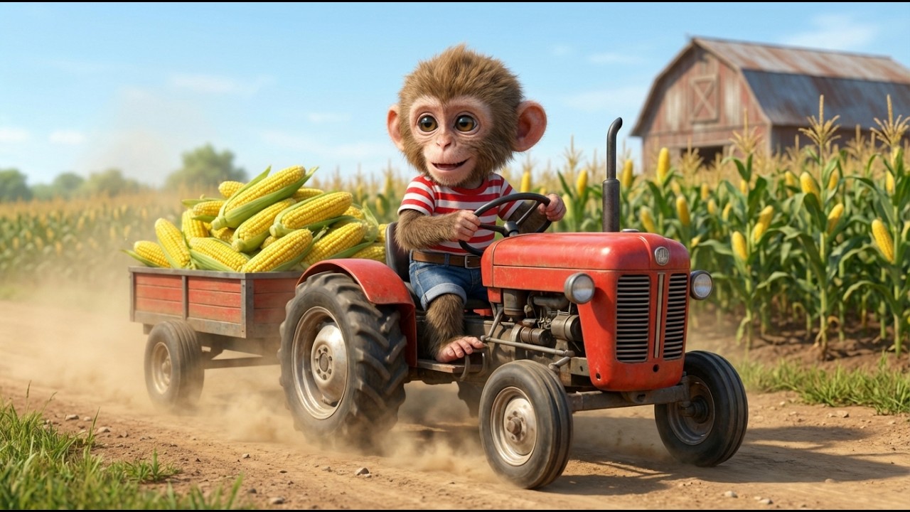 Monkey Lulu Drives a Tractor to Harvest Corn and Makes Delicious Popcorn! 🚜🌽🍿