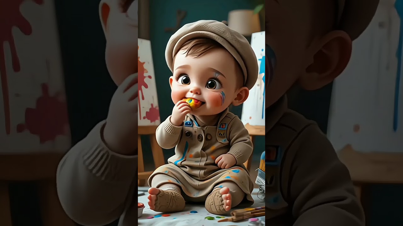Baby Painter Chomping Veggies #cute #cocomelon