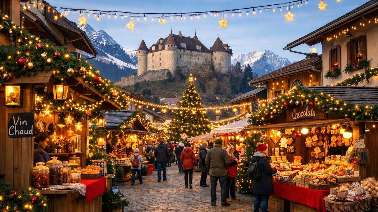 🎄 A Magical Day in Gruyères: 🇨🇭 Swiss Christmas Market & Medieval Castle (4K)