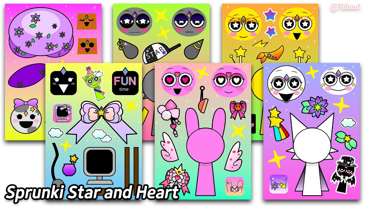 Sprunki Star and Heart Sticker book ✨💕 스프런키 별과 하트 스티커asmr