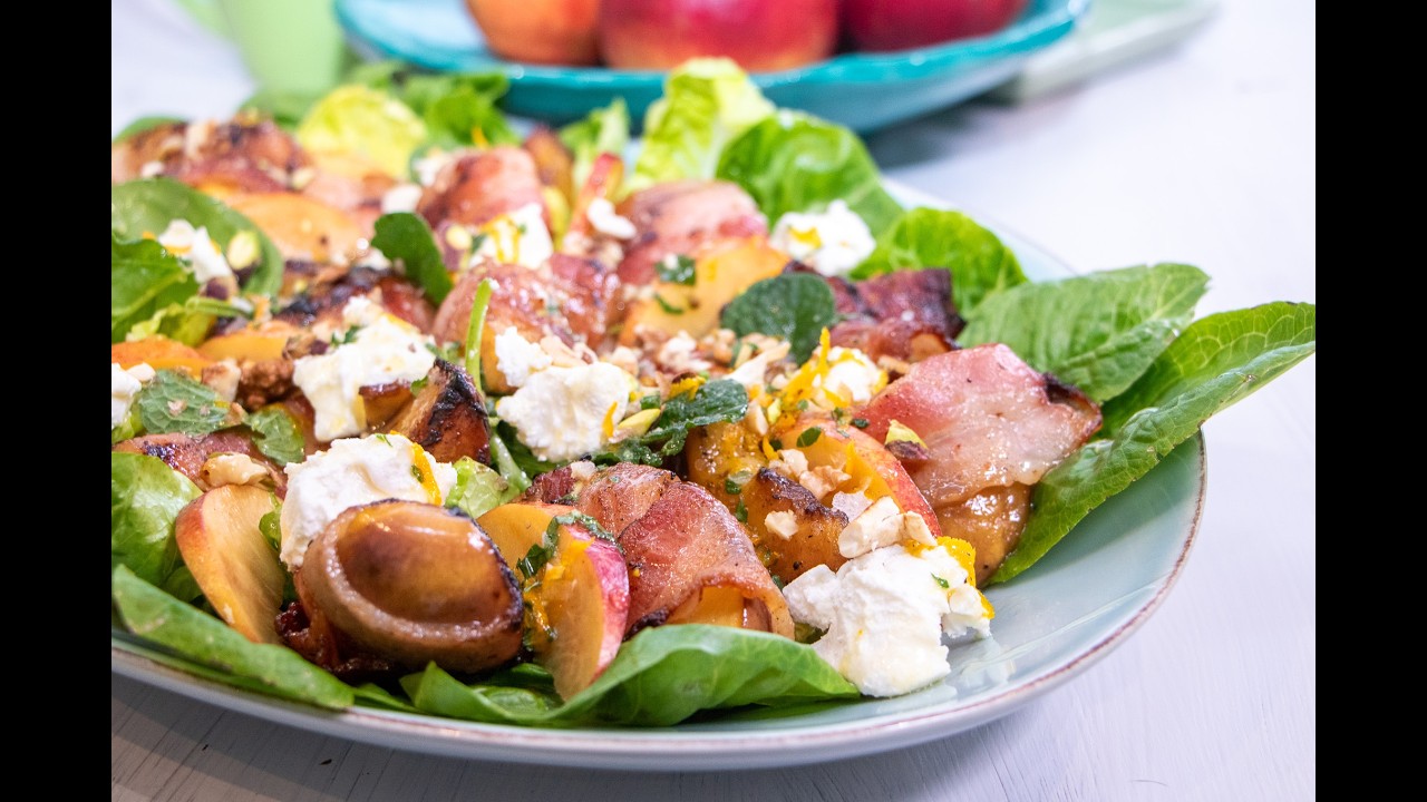 Cooks playground_Warm Bacon-Wrapped Peach Salad with Goat’s Cheese, Honey & Nuts