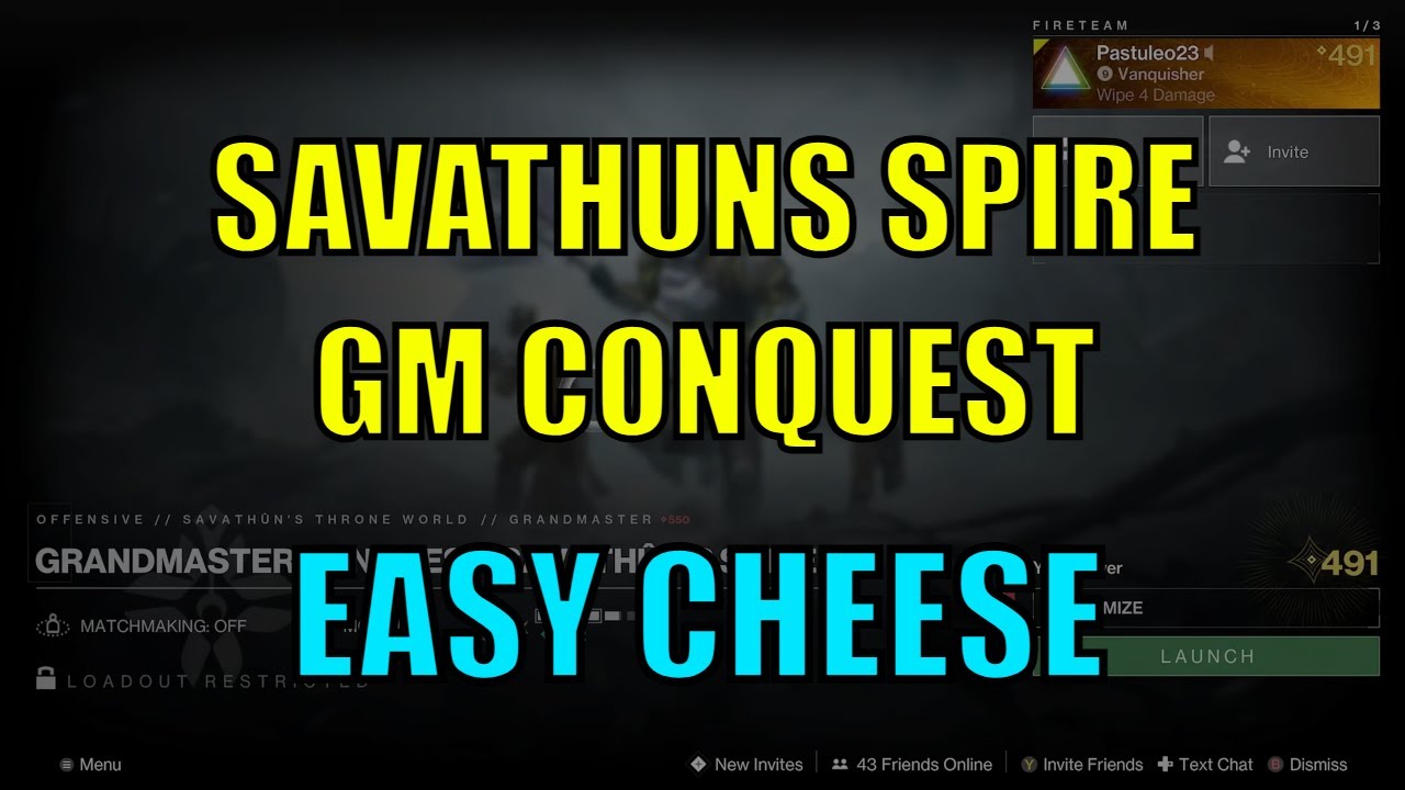 EASY GM CONQUEST SAVATHUNS SPIRE CHEESE Guardian Rank 10 Solo Friendly Skip To Boss
