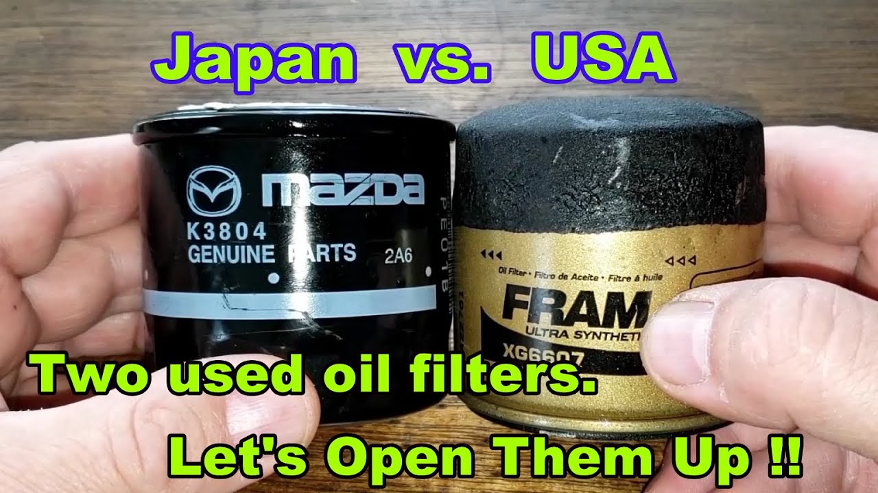 Масляный фильтр Mazda PE01-14-302B Cut Open и масляный фильтр Fram Ultra XG6607 Cut Open. Сравнение