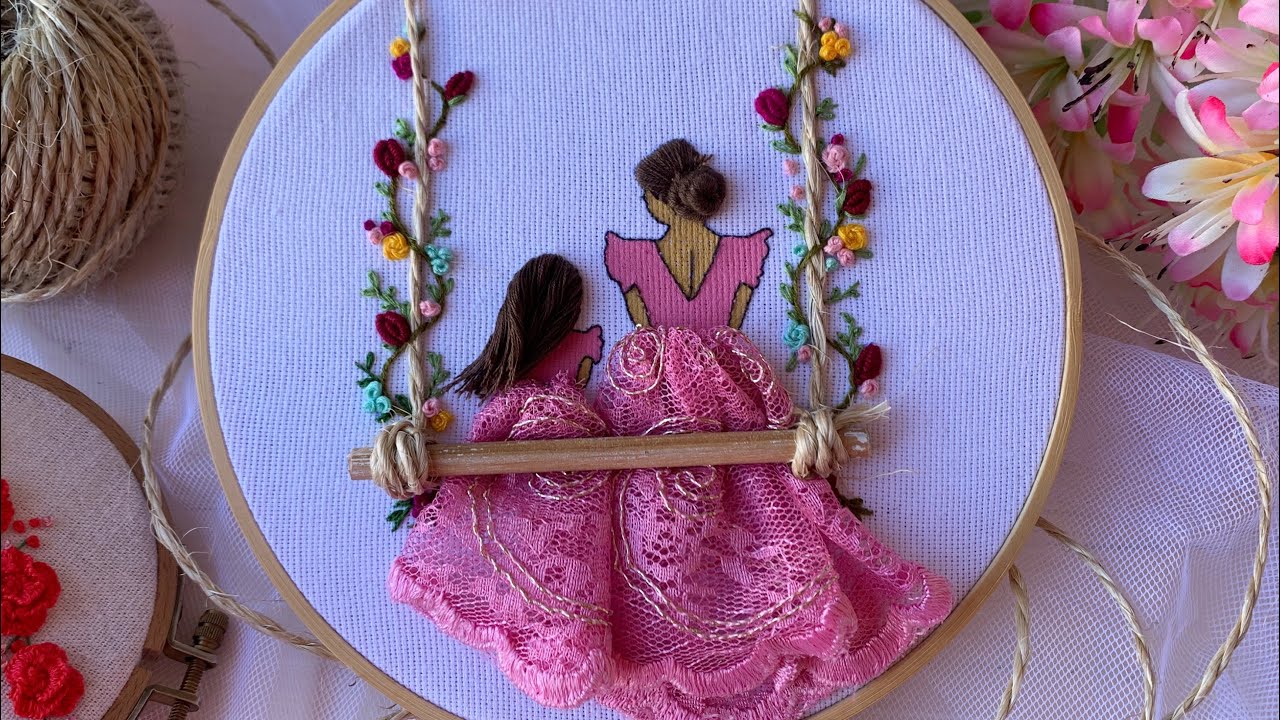 للمبتدئين طريقة رسم و تطريز طارة كاملة🎨🧵 /تطريز الفستان 👗و الشعر والارجوحة hand embroidery