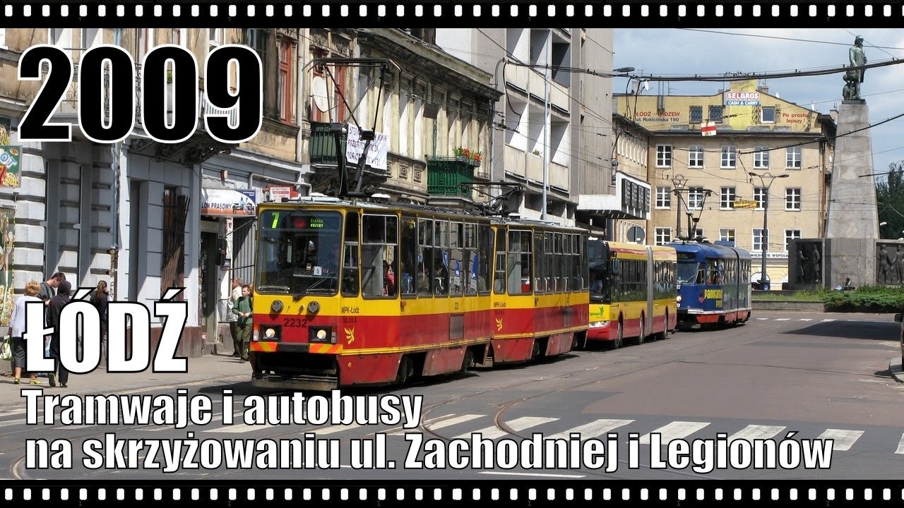 Łódź. Tramwaje i autobusy na skrzyżowaniu ul. Zachodniej i Legionów; 17.06.2009 r.
