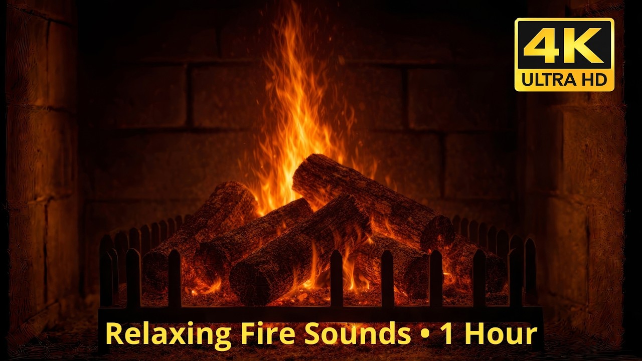 1 Hour Cozy Fireplace – Crackling Fire Sounds in 4K for Relaxation
