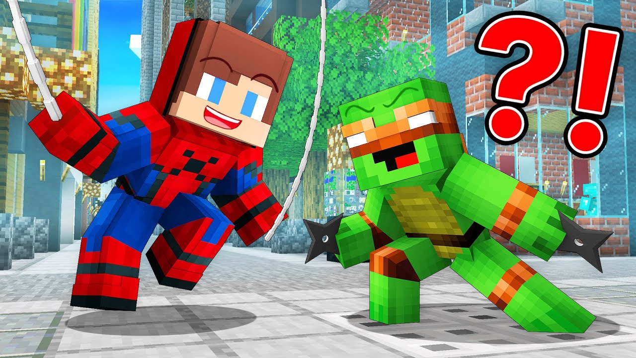 JJ Became Spider-Man and Mikey Became Ninja Turtle - Minecraft Maizen Superhero