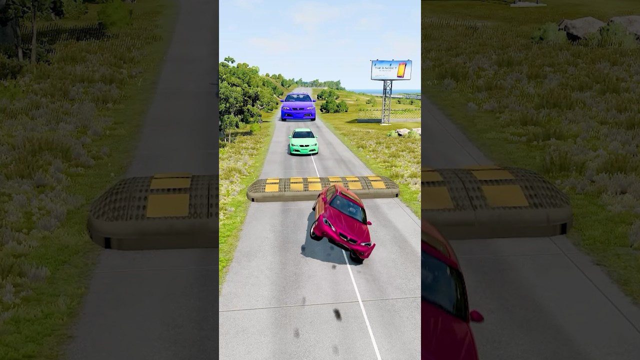 Small and big cars vs massive speed bump #monstertruck