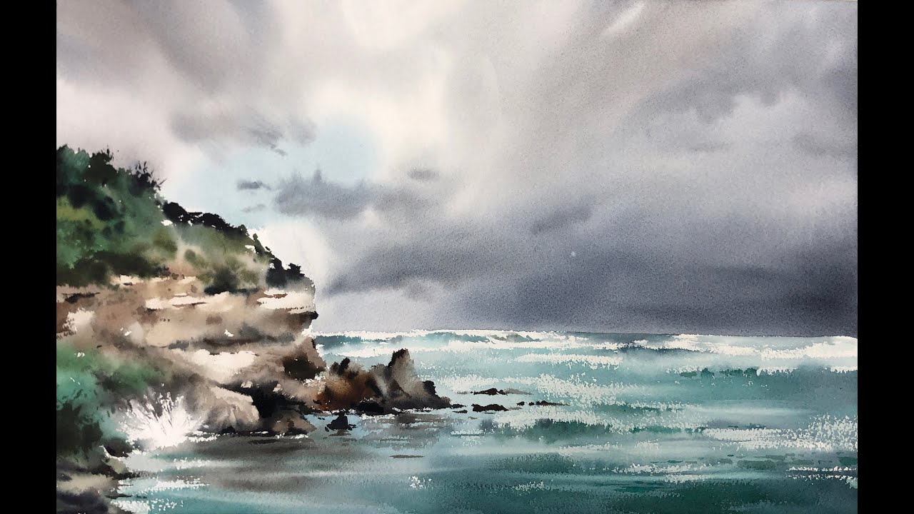 Indian Ocean Speed Up Seascape Watercolor Demo