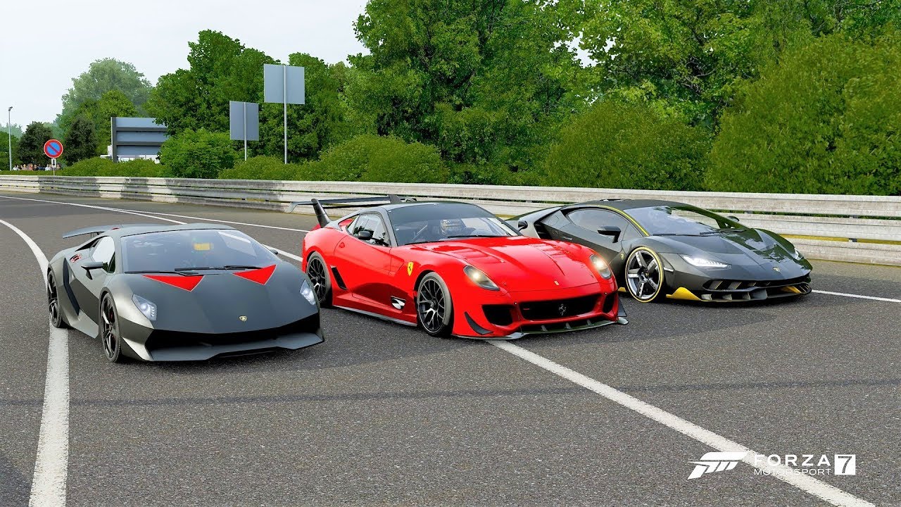 Forza 7 Drag race: Lamborghini Sesto Elemento vs Ferrari 599XX Evolution vs Centenario LP770-4