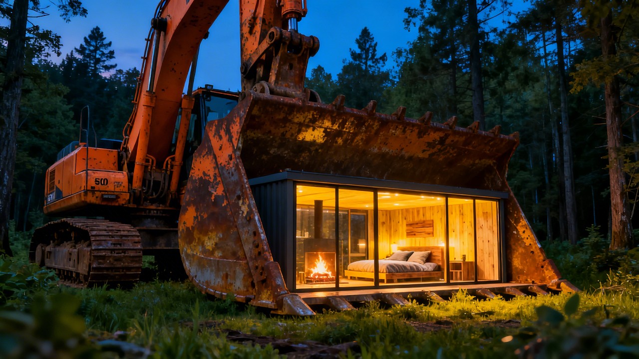 I Turned a 40-Ton Excavator Bucket into a Tiny Home