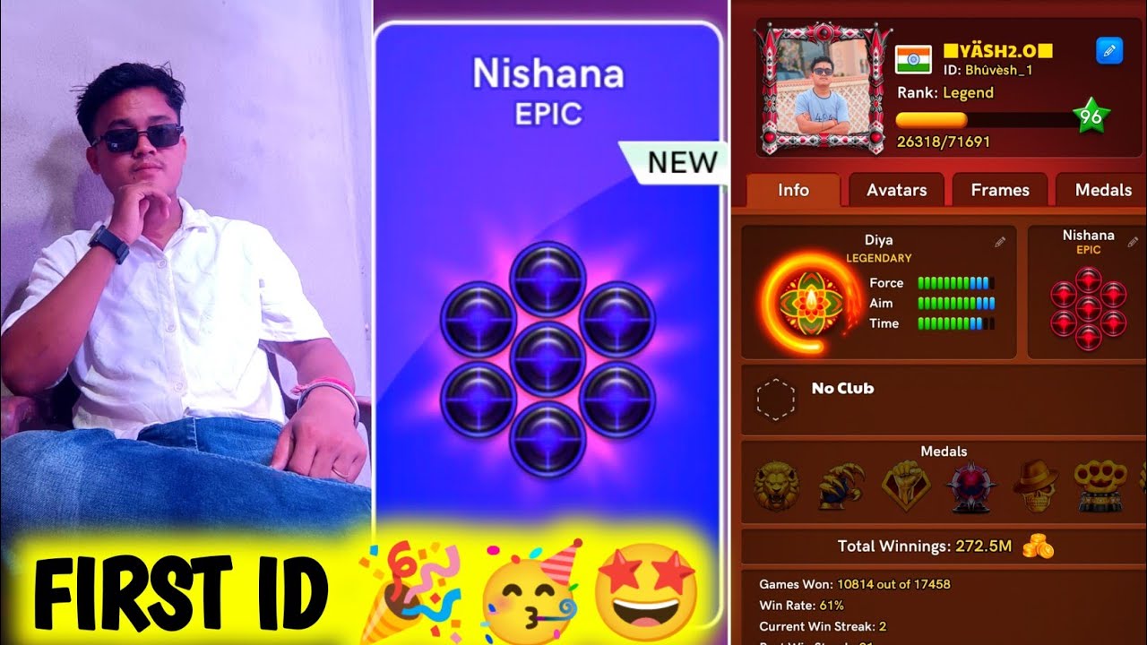🤩 My First id 🎉 New Puck Open 🤩 Carrom Pool  Gaming yash 🔥🤩 